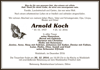 Traueranzeige von Arnold Koch von Uelzen