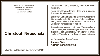 Traueranzeige von Christoph Neuschulz von Uelzen