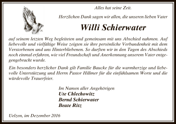 Traueranzeige von Willi Schierwater von Uelzen