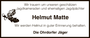 Traueranzeige von Helmut Matte von Uelzen