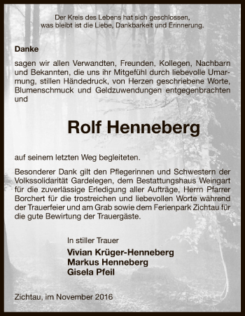 Traueranzeige von Rolf Henneberg von Uelzen