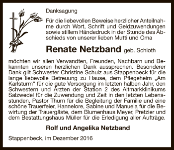 Traueranzeige von Renate Netzband von Uelzen