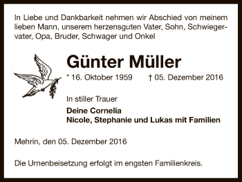 Traueranzeige von Günter Müller von Uelzen