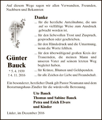 Traueranzeige von Günter Bauck von Uelzen