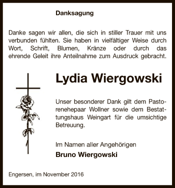 Traueranzeige von Lydia Wiergowski von Uelzen