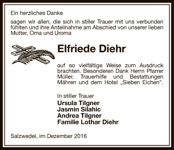 Traueranzeige von Elfriede Diehr von Uelzen