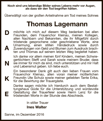 Traueranzeige von Thomas Lagemann von Uelzen