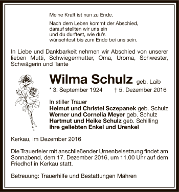 Traueranzeige von Wilma Schulz von Uelzen