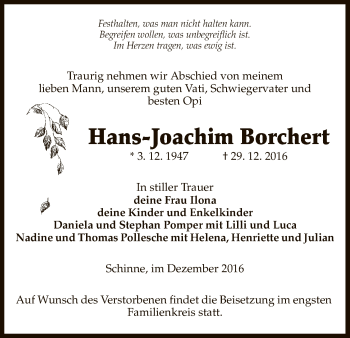 Traueranzeige von Hans-Joachim Borchert von Uelzen