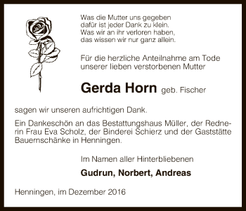 Traueranzeige von Gerda Horn von Uelzen