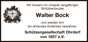 Traueranzeige von Walter Bock von Uelzen