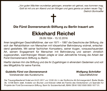 Traueranzeige von Ekkehard Reichel von Uelzen