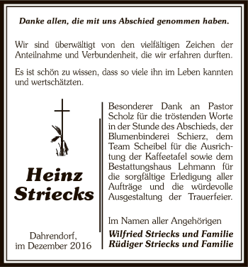 Traueranzeige von Heinz Striecks von Uelzen