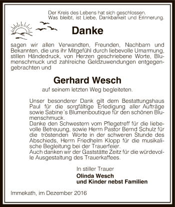 Traueranzeige von Gerhard Wesch von Uelzen