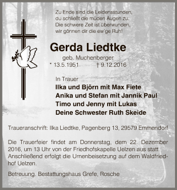 Traueranzeige von Gerda Liedtke von Uelzen