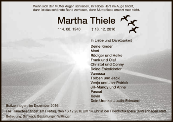 Traueranzeige von Martha Thiele von Uelzen