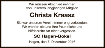 Traueranzeige von Christa Kraasz von Uelzen