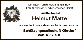 Traueranzeige von Helmut Matte von Uelzen