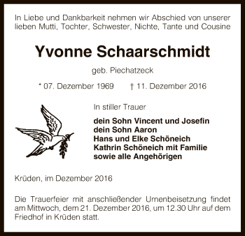 Traueranzeige von Yvonne Schaarschmidt von Uelzen