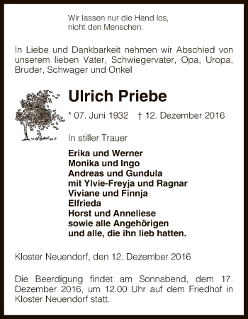 Traueranzeige von Ulrich Priebe von Uelzen