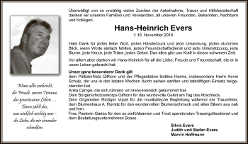 Traueranzeige von Hans-Heinrich Evers von Uelzen