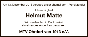 Traueranzeige von Helmut Matte von Uelzen