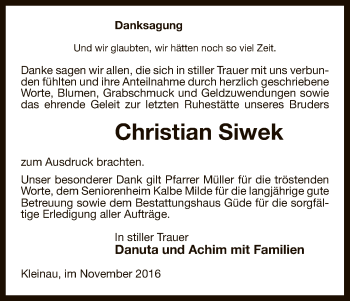 Traueranzeige von Christian Siwek von Uelzen