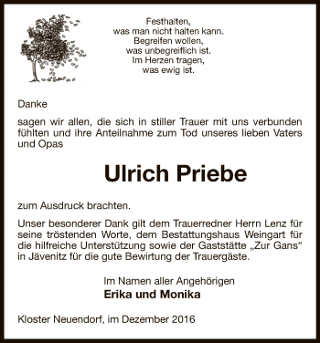 Traueranzeige von Ulrich Priebe von Uelzen