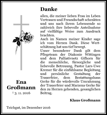 Traueranzeige von Ena Großmann von Uelzen