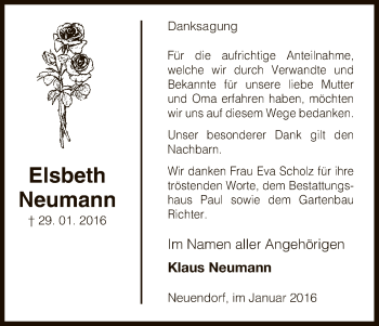 Traueranzeige von Elsbeth Neumann von Uelzen