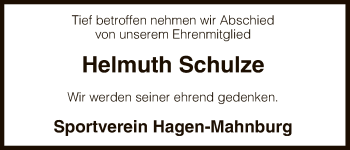 Traueranzeige von Helmuth Schulze von Uelzen