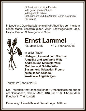 Traueranzeige von Ernst Lammel von Uelzen