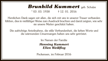 Traueranzeige von Brunhild Kummert von Uelzen