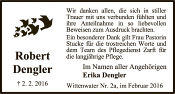 Traueranzeige von Robert Dengler von Uelzen