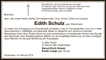 Traueranzeige von Edith Schulz von Uelzen