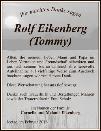 Traueranzeige von Rolf Eikenberg von Uelzen