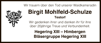 Traueranzeige von Birgit Mohlfeld-Schulze von Uelzen