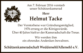 Traueranzeige von Helmut Tacke von Uelzen