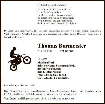 Traueranzeige von Thomas Barmeister von Uelzen