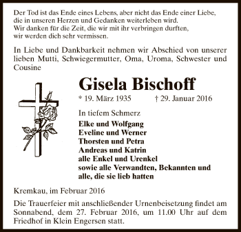 Traueranzeige von Gisela Bischoff von Uelzen