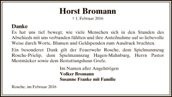 Traueranzeige von Horst Bromann von Uelzen