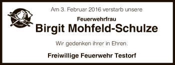 Traueranzeige von Birgit Mohfeld-Schulze von Uelzen