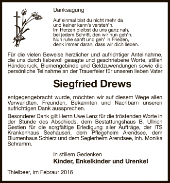 Traueranzeige von Siegfried Drews von Uelzen