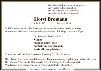 Traueranzeige von Horst Bromann von Uelzen