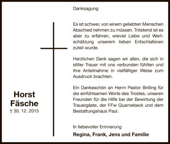 Traueranzeige von Horst Fäsche von Uelzen