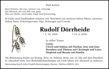 Traueranzeige von Rudolf Dörrheide von Uelzen