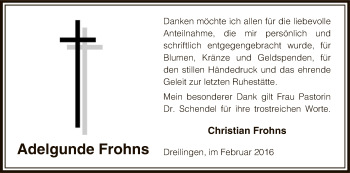 Traueranzeige von Adelgunde Frohns von Uelzen