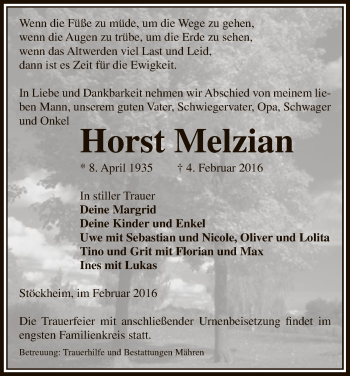 Traueranzeige von Horst Melzian von Uelzen