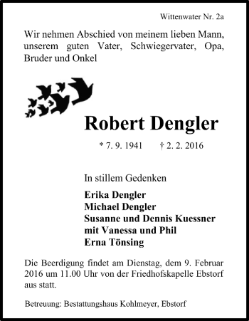 Traueranzeige von Robert Dengler von Allgemeine Zeitung Uelzen