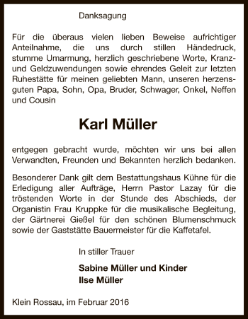 Traueranzeige von Karl Müller von Uelzen